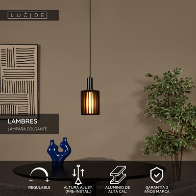 Lucide LAMBRES - Lámpara colgante - Ø 15 cm - 1xE27 - Negro